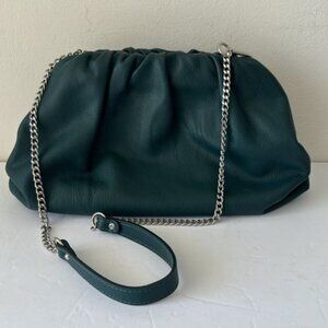 Unica! Firenze Leather Blue Teal Crossbody Convertible Pleated Handbag Clutch